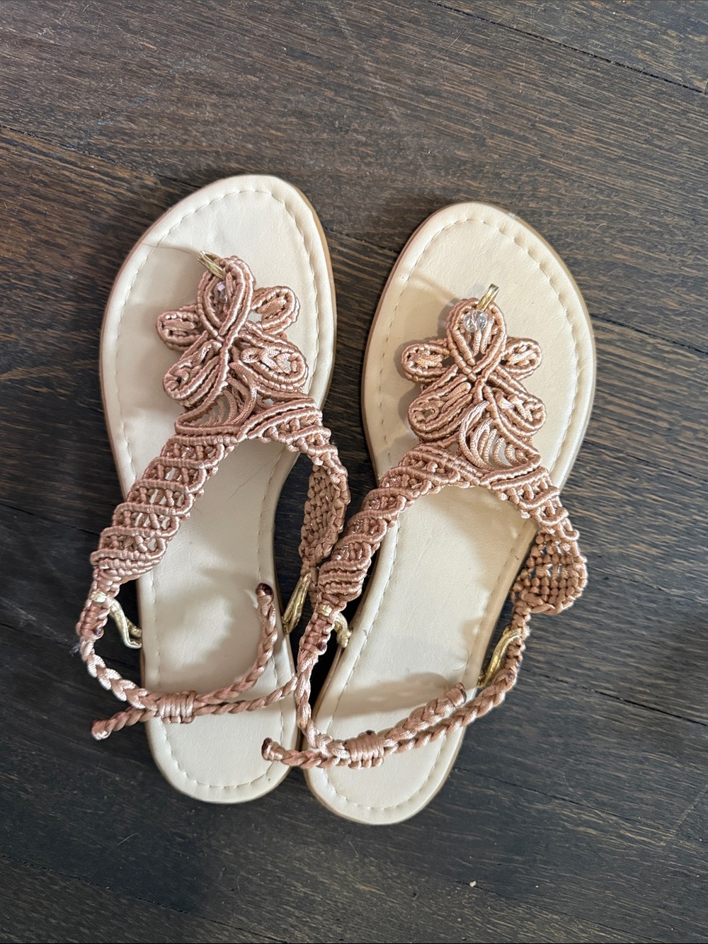 Braided Pink Floral-Accent Women's Sandals